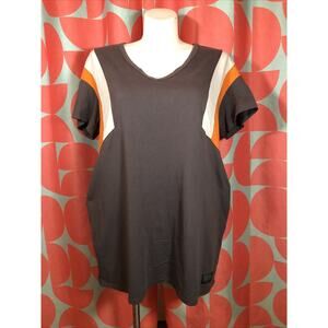 NWOT CCX Gray Orange White Knee Length T-Shirt V Neck Dress XS/14 Pockets Cotton